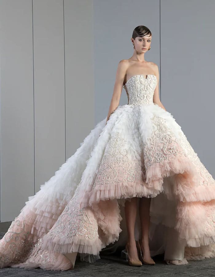 Saiid Kobeisy High low beaded dress with gradieutruffels