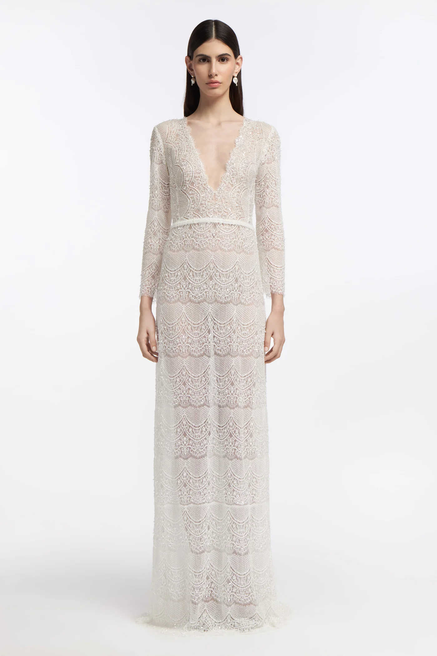 Minthe Beaded French Lace Gown