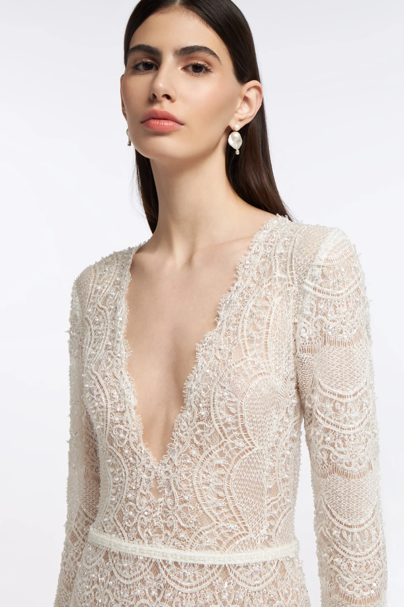 Minthe Beaded French Lace Gown