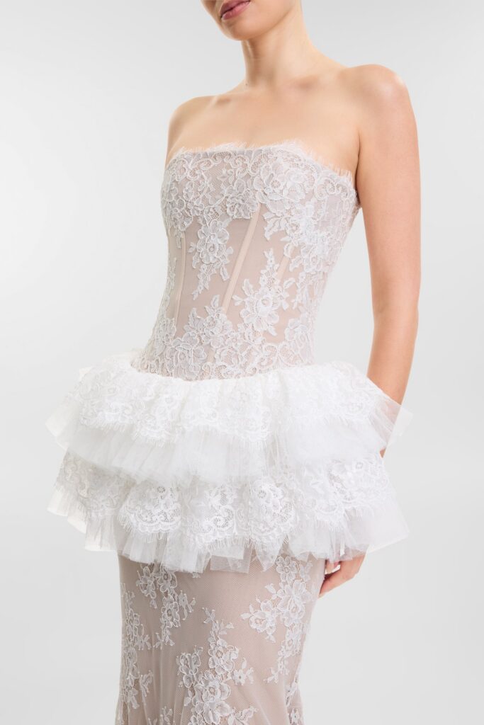 KYHA Studios Emerald Frill Mini Wedding Dress